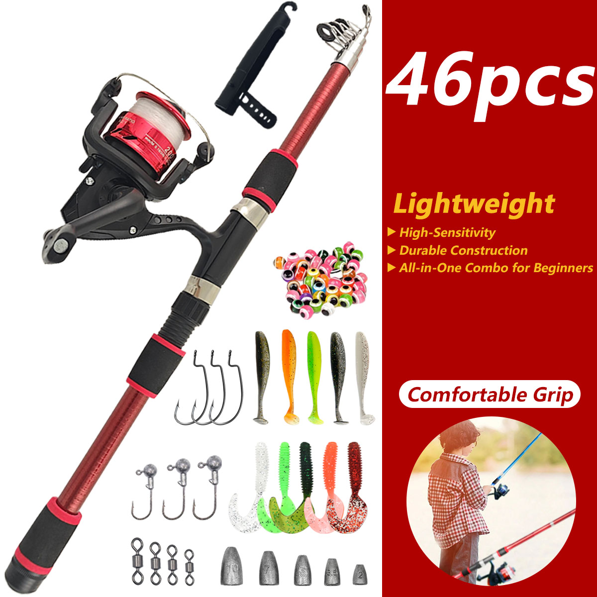 46Pcs Telescopic Fishing Rod R - Freshwater Line recension och pris